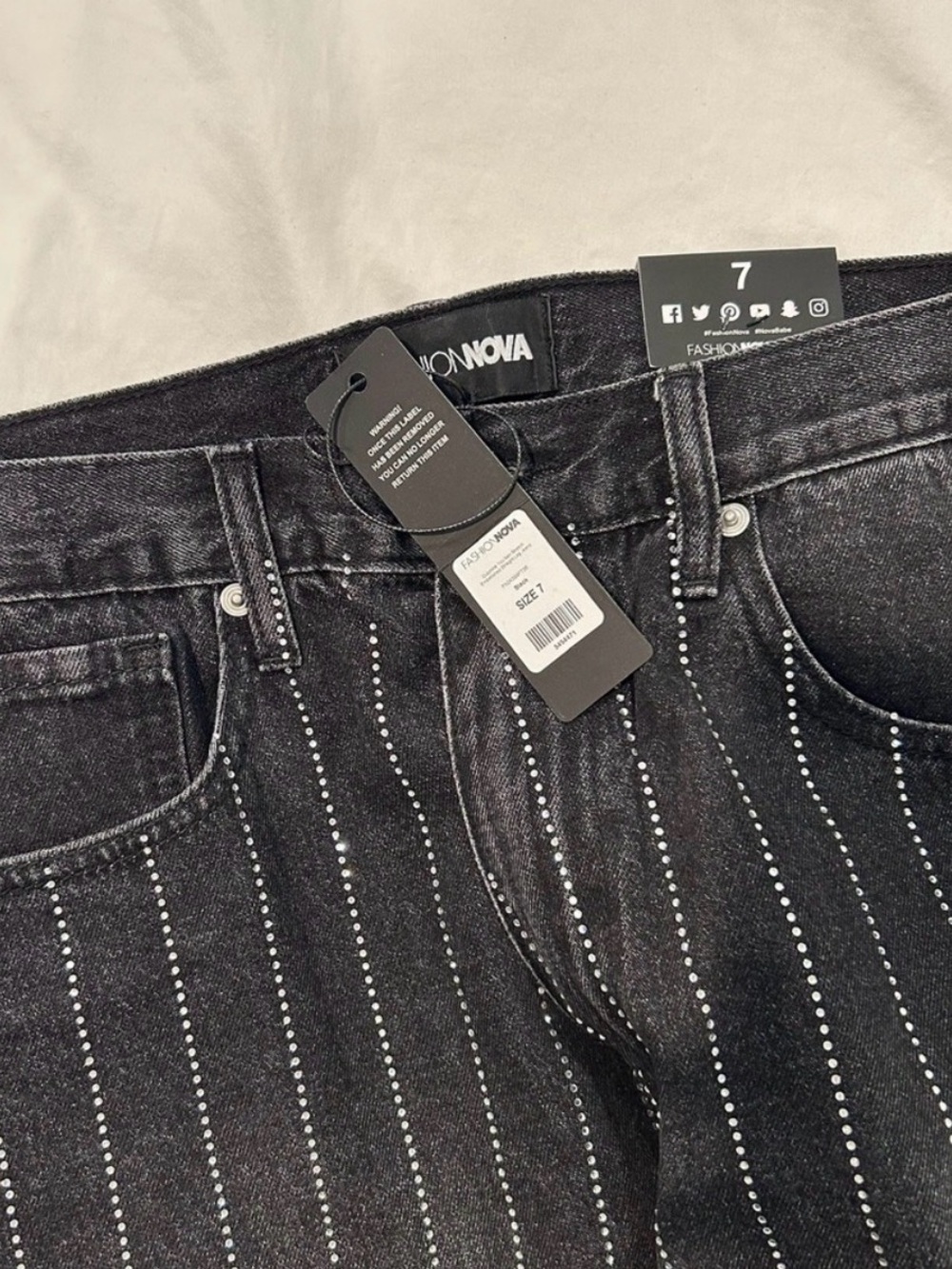 Brand new with tags Fashion Nova straight leg jeans with rhinestone pinstripe - Picture 4 of 6